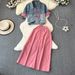 Women's Clothing Pink Denim Fashion Suit Skirt Two Piece Suit Women's High Waist Slim Skirt New Style Girly_mkmklike.com