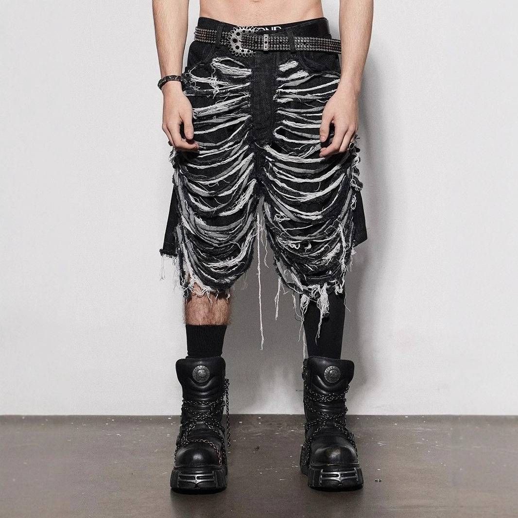 Men's Clothing Summer Original Niche Design Street Heavy Industry Washed Knife Cut Destroyed Jeans Cropped Shorts_mkmklike.com