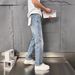Men's Slim Straight Stretch Jeans – Classic Blue Denim With Vintage Wash & Comfort Fit_mkmklike.com