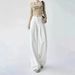 Summer New Style White Pleated Textured Straight-leg Jeans, Plus Size Women's Loose High-waisted Slimming Drapey_mkmklike.com