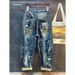 Men's Hand Painted Graffiti Wide Leg Jeans Loose Straight Fit Draped Floor Length Pants Mid Waist Standard Thickness Polyester_mkmklike.com