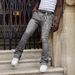 Men's Straight Fit Patch Denim Jeans – Trendy Stacked Pants For European & American Street Style_mkmklike.com