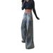 Women's clothing street washed distressed all-match cigarette bell-bottom pants Low-waist wide-leg drape loose slim jeans_mkmklike.com