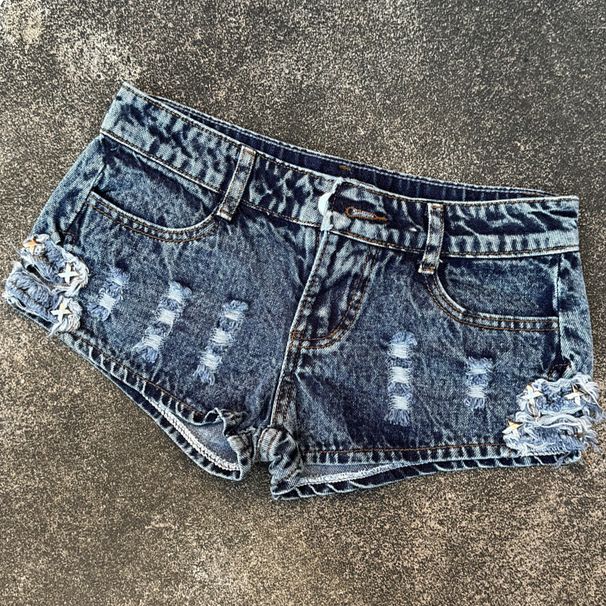 Low-rise Denim Hot Pants Tight And Thin Women's Pants Ultra-low-rise Nostalgic Split Jeans Internet Celebrity Rivet Holes Trendy_mkmklike.com