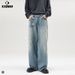Vintage Washed Denim Jeans – Retro Splatter Paint Design, Straight-Leg Fit For Men (S-2XL)_mkmklike.com