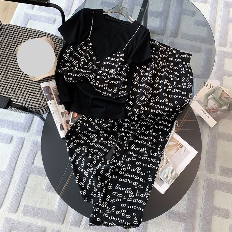 Women's Clothing Sports suits for women summer new style fashionable versatile high-end black short-sleeved wide-leg pants two-piece suit_mkmklike.com