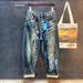 Men's Slimming Washed Denim Jeans American Street Graffiti Loose Straight Leg Trendy Wide Leg Versatile Jeans_mkmklike.com