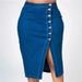 Sexy Button Down Split Denim Midi Skirt For Women, High Waist Bodycon Pencil Jean Skirt, Casual Streetwear Blue Denim Skirt For Party Daily_mkmklike.com