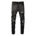 Trendy Brand Men's Cashew Flower Ripped Patch Men's Jeans Men's Splicing Slim And Thin Casual Pants 8666_mkmklike.com