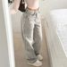 Vintage High-Waisted Light Gray Jeans For Women - Loose Fit Wide Leg Straight Denim Pants With Retro Street Style_mkmklike.com