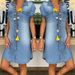 Women's Clothing Open Chest Pocket Buttoned Short Sleeve Lapel Casual Denim Long Shirt Dress_mkmklike.com