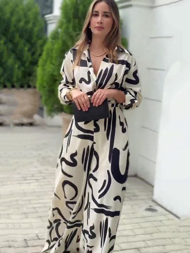 Women's Clothing commuting leisure color loose wide leg pants suit_mkmklike.com