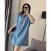 Fat Mm Denim Blue Plaid Dress Plus Size Women's Summer New Style Loose And Slimming Comfortable Casual Short Skirt_mkmklike.com