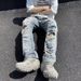 Vintage Washed Distressed Flared Jeans – Unisex High Street Retro Denim Pants With Stretch Comfort (S-3XL, Classic Blue)_mkmklike.com