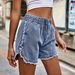 Women's Clothing Raw Edge Flower Bud Denim Elastic Waist Shorts Wish Trend_mkmklike.com