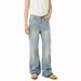 Men's Clothing Korean Street Style Distressed Tie Dye Cleanfit All Match Slightly Flared Washed Jeans Trend_mkmklike.com