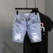 Summer Fashion Trendy Blue Denim Shorts For Men Casual Style Slim Fit Korean Version Ripped Pockets Summer Lightweight Trousers_mkmklike.com