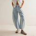 Women's Clothing Relaxed Tapered Cropped Jeans – Blue Striped Carrot Fit Denim Capri Pants (S-XXL, High Waist, Non-Stretch)_mkmklike.com