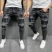 European And American Men's Ripped Printed Jeans Sticker Elastic Small Foot Jeans New_mkmklike.com