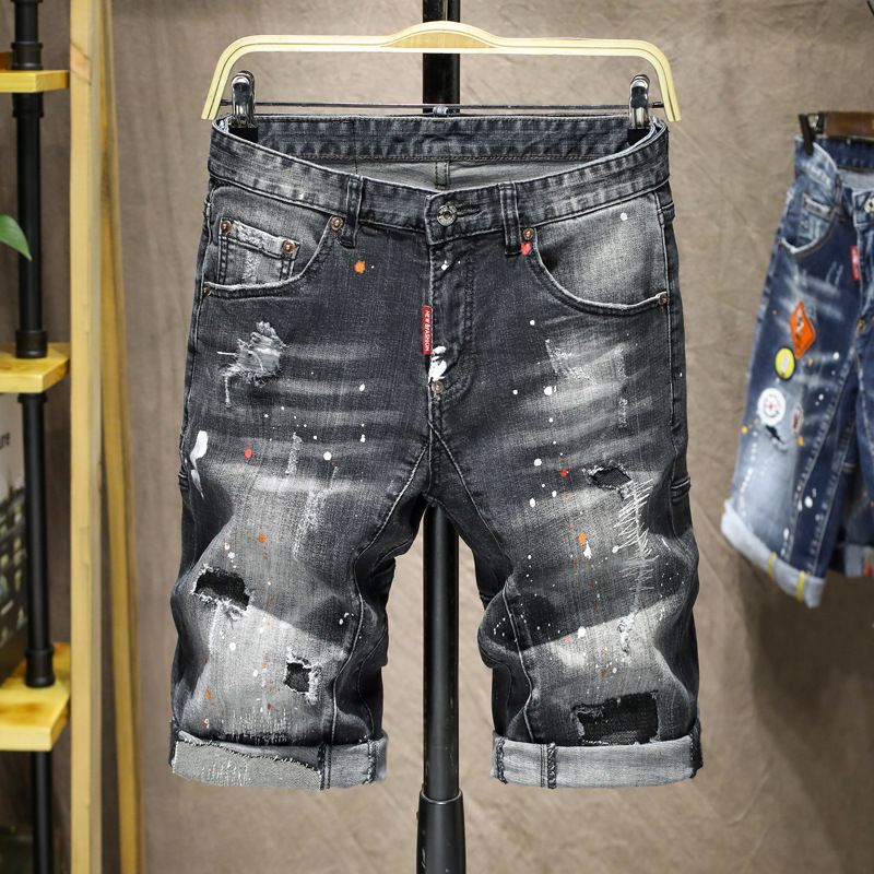 Men's Clothing Stretch Trousers Trendy Street Brand Hand Painted Paint Dots Hole Patches Jeans For Men_mkmklike.com