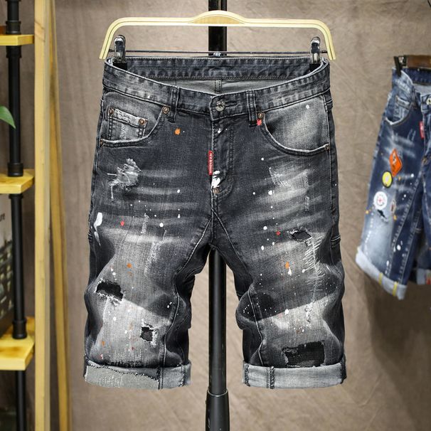 Men's Clothing Stretch Trousers Trendy Street Brand Hand Painted Paint Dots Hole Patches Jeans For Men_mkmklike.com