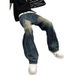 Nordmann American Retro Distressed Jeans For Men With Unique Design, Patchwork Trendy Loose Straight Wide-Leg Casual Pants_mkmklike.com