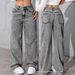 Grey Straight Leg Jeans for Women Stretchy Slimming Floor Length Denim Pants European American Style Hot Selling Cross Border E Commerce Item_mkmklike.com