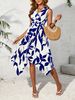Women's Clothing Long sleeveless midi skirt leaf print twist irregular dress _mkmklike.com