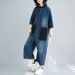 K Cowboy Jumpsuit, Women's Wide Leg Pants, Retro Personality, Oversized Patch Fabric, Large Pocket Jumpsuit_mkmklike.com