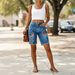 Women's Mid-Rise Ripped Flag Print Shorts Summer Street Style Relaxed Everyday Wear Comfortable Feshion_mkmklike.com