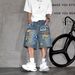 Men's Clothing Men's Trendy Loose Wide Leg Denim Shorts Graffiti Design High Street Style Five Point Pants Mid Length Straight Leg_mkmklike.com