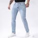 Men's Slim Fit Stretch Jeans - Steel Blue Straight Leg Denim Pants For Casual Wear Fashion Trends_mkmklike.com