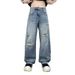 Men's Retro Ripped Jeans Loose Straight Leg Wide Leg Casual Trousers Trendy Design New Summer Style_mkmklike.com