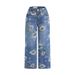 Women's American Style Printed Denim Straight Leg Wide Leg Pants For Spring And Autumn Fashion City_mkmklike.com