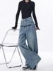 Embroidered Blue Jeans For Women – High Waist, Wide Leg, Distressed Denim (S-XL, Cotton Blend, Streetwear, No Stretch, Spring Collection)_mkmklike.com