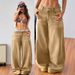 Women's Relaxed Straight-Leg Washed Denim Jeans - High Waist Casual Workwear Pants In Khaki_mkmklike.com