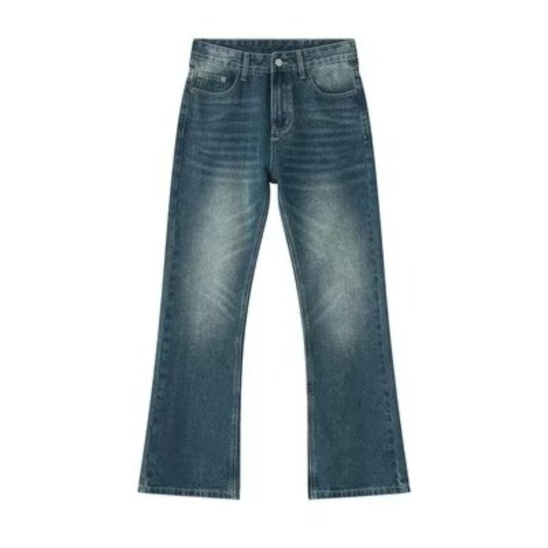 Men's Retro Washed Blue Jeans – Relaxed Straight Fit With Distressed Details, Multiple Sizes Available_mkmklike.com