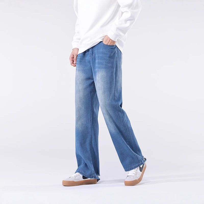Classic Straight Fit Men's Jeans - Comfortable Polyester Denim Pants For Casual Wear (Blue/Black, S-3xl)_mkmklike.com