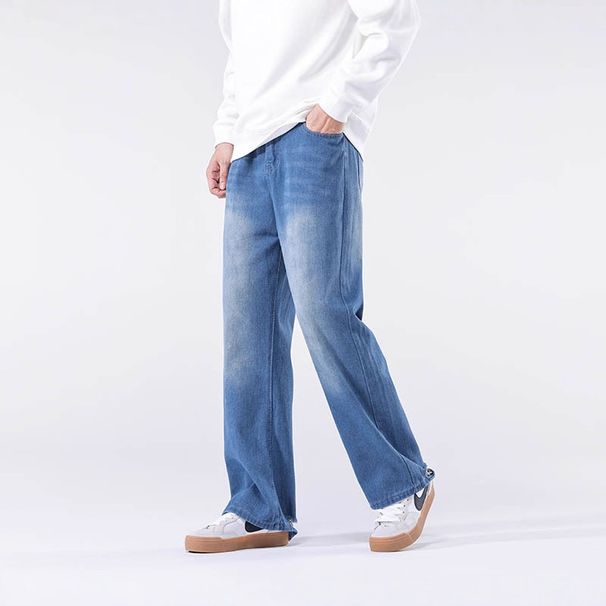 Classic Straight Fit Men's Jeans - Comfortable Polyester Denim Pants For Casual Wear (Blue/Black, S-3xl)_mkmklike.com