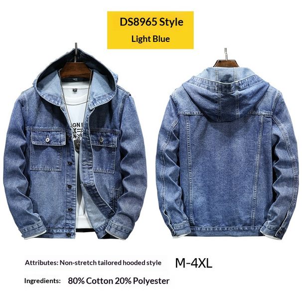 Northfold Cross-Border New 2025 Spring Street Fashion Men's Top Windproof Slim Fit Hooded Denim Jacket For Men_mkmklike.com