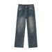 MYQ Washed Straight Jeans Men Summer Loose Vintage Long Korean Commuter Style Wide Leg Pants_mkmklike.com