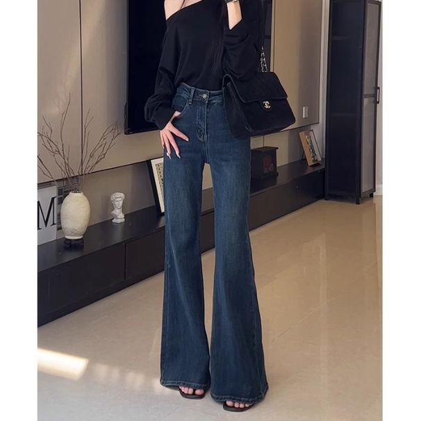 Retro Blue High-Waisted Straight-Leg Slightly Flared Jeans For Women, 2025 Autumn New Style, Loose Fit, Slimming, Not_mkmklike.com