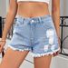Women's Distressed Denim Shorts - Vintage Washed High Waist Ripped Hot Pants Trendy Casual Stretch Denim Shorts_mkmklike.com