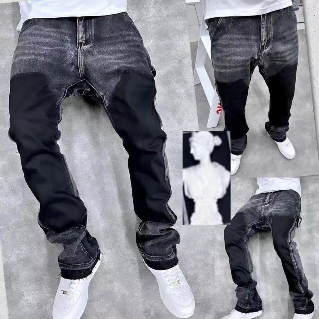 Men's Clothing Men's Denim High Street Vibe Pants, Men's Niche Design, Slim Fit Black Jeans, Spring And Autumn Straight Leg Work Pants_mkmklike.com