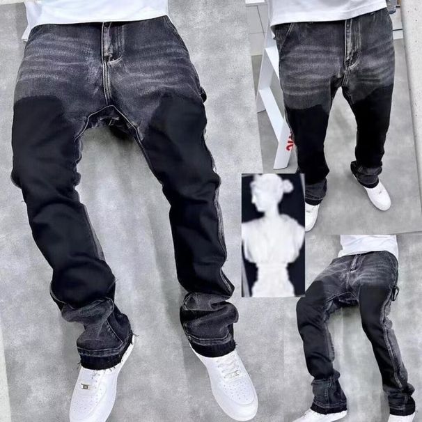 Men's Clothing Men's Denim High Street Vibe Pants, Men's Niche Design, Slim Fit Black Jeans, Spring And Autumn Straight Leg Work Pants_mkmklike.com