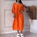 Women's New Cotton and Linen Pure Color Casual Round Neck Button Long Dress _mkmklike.com