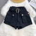Women's Retro High Waist Denim Shorts - Distressed Wide Leg Workwear Style, Vintage American Fit_mkmklike.com