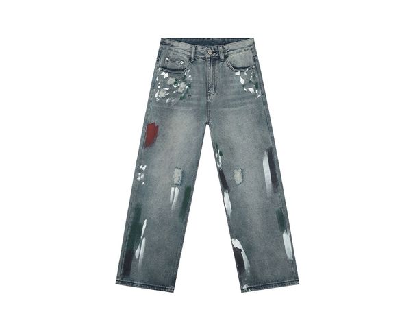 EF JEANS | 2025 Spring New American Heavy Industry Hand-painted Graffiti Mopping Loose Straight Jeans Tide_mkmklike.com