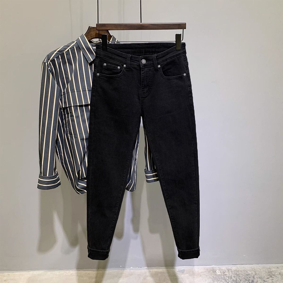 Men's Washed Distressed Cropped Jeans Light Color Versatile Straight Leg Ice Silk Stretch Slim Fit 2025 New Style_mkmklike.com