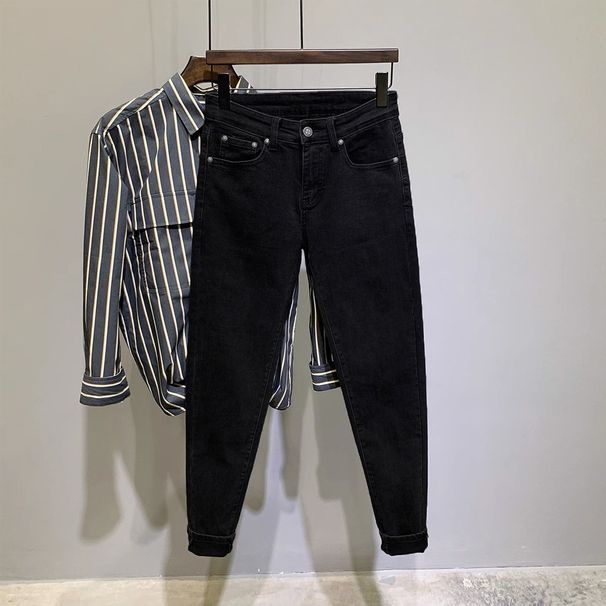 Men's Washed Distressed Cropped Jeans Light Color Versatile Straight Leg Ice Silk Stretch Slim Fit 2025 New Style_mkmklike.com